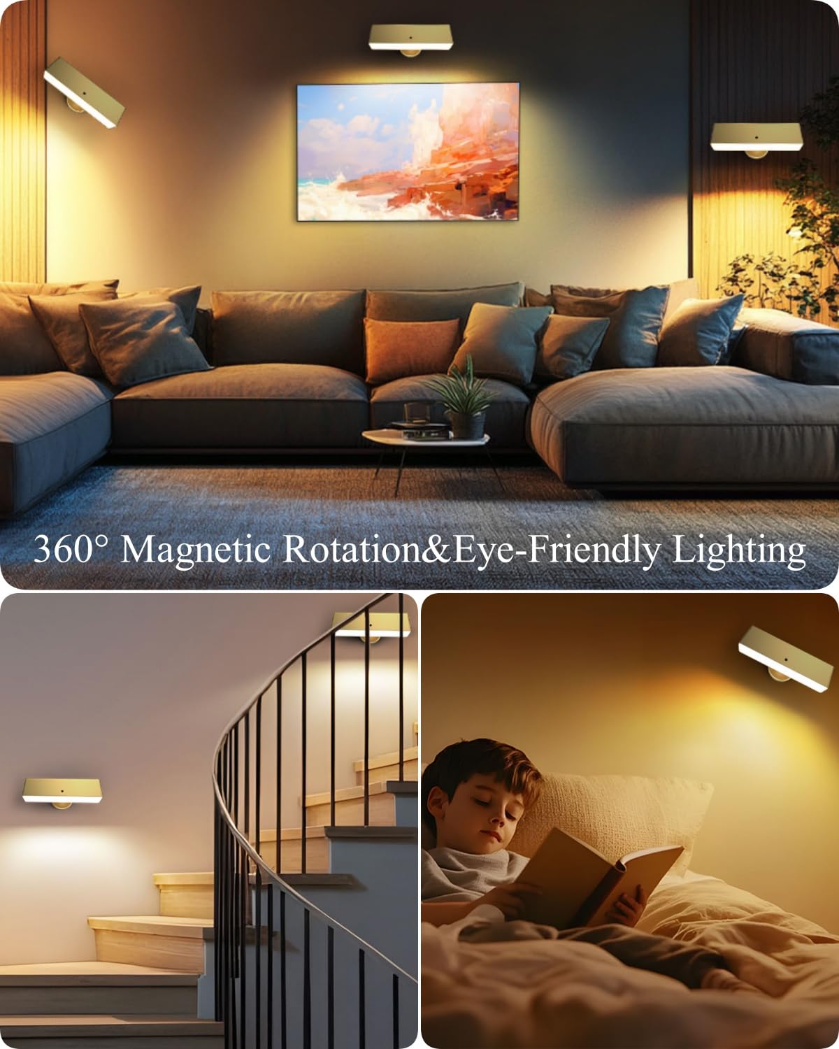 Battery Powered Wall Sconce Lights Set Of Two: Gold Rechargeable Wall Lights With Remote  Wireless Led Wall Mounted Lights  360?Rotation Magnetic Cordless Scone Lighting For Bedroom Living Room