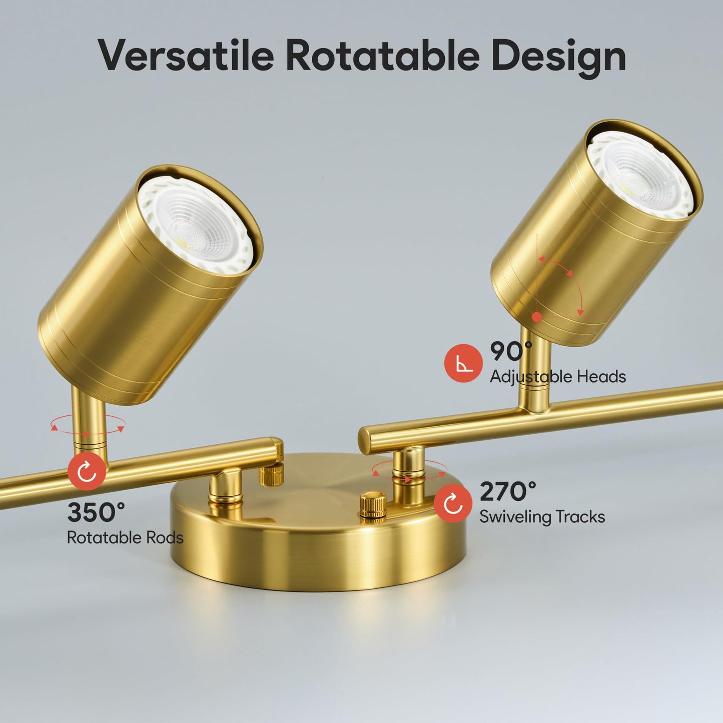 VONLUCE 4 Light Track Light Fixture, LED Track Lighting Kit with Rotatable Heads, 3-Color GU10 Bulbs Included, Modern Ceiling Spotlight for Kitchen Office Closet Studio Bedroom, Gold