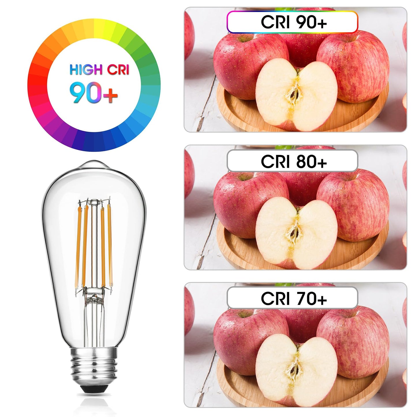Gozelux Vintage LED Edison Bulbs, 6W, Equivalent 60W, Dimmable, High Brightness Warm White 2700K, ST58 Antique LED Filament Bulbs with 90+ CRI, E26 Standard Base Light Bulbs, Clear Glass, Pack of 4