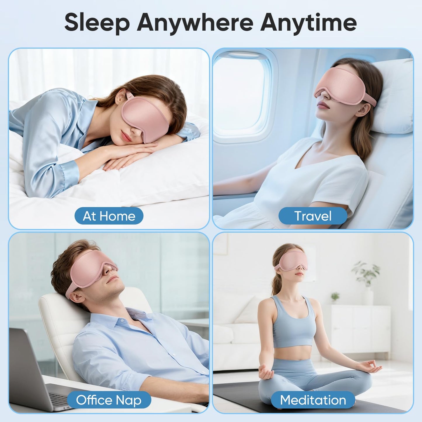 Weighted Eye Mask for Sleeping - Sleep Mask for Women & Men, Blackout 3D Contoured Sleeping Mask for Side Sleeper, Zero Pressure Soft Night Eye Cover with Adjustable Strap for Travel, Pink