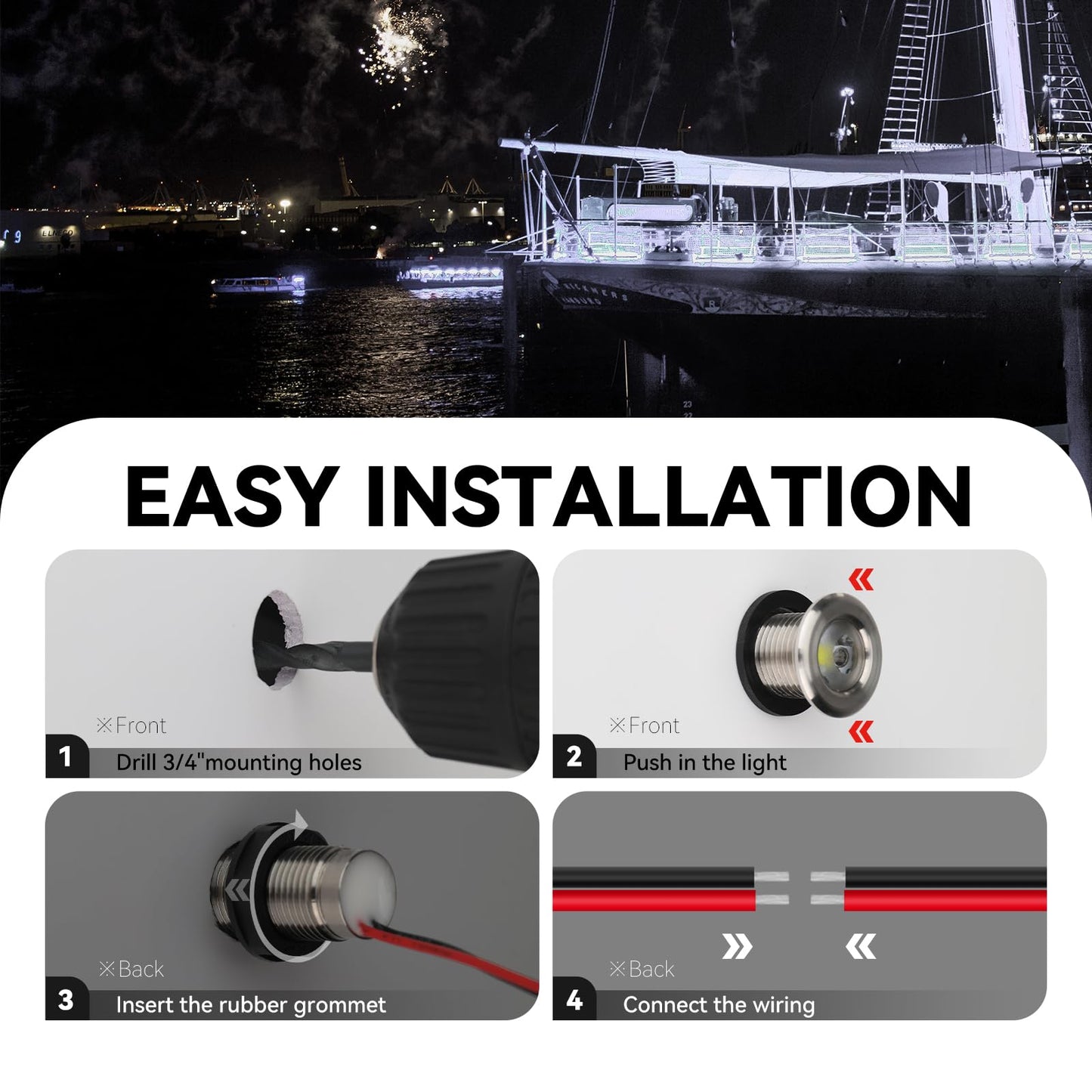 Uliteco Boat Interior Lights  Waterproof Marine Led Boat Lighting  Night Fishing Lighting  Courtesy Transom Cabin Stern Cockpit Navigation Led Lights For Pontoon Bass Jon Jet Ski Kayak (White 4Pcs)