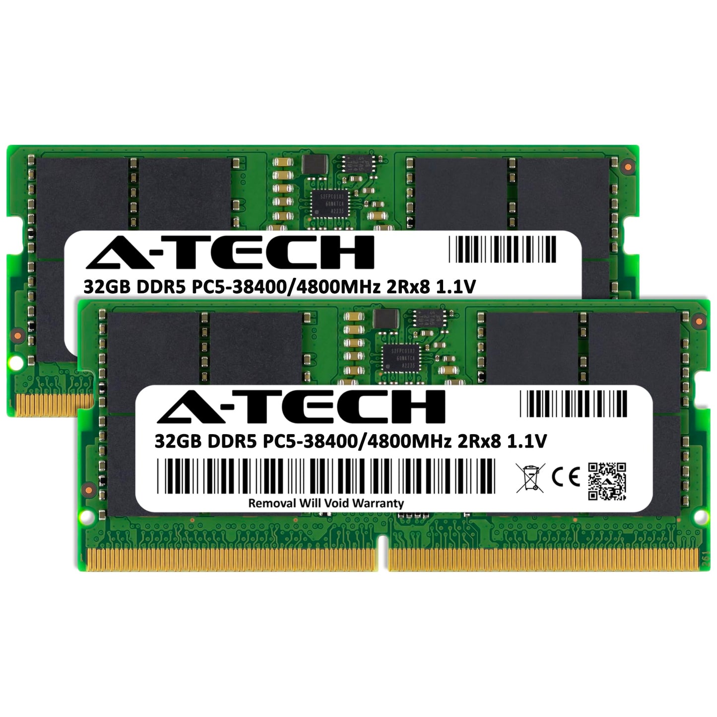 A-Tech 64Gb Kit (2X32Gb) Ddr5 4800Mhz Pc5-38400 Cl40 Sodimm 2Rx8 Dual Rank 1.1V Non-Ecc Unbuffered So-Dimm 262-Pin Laptop Comput