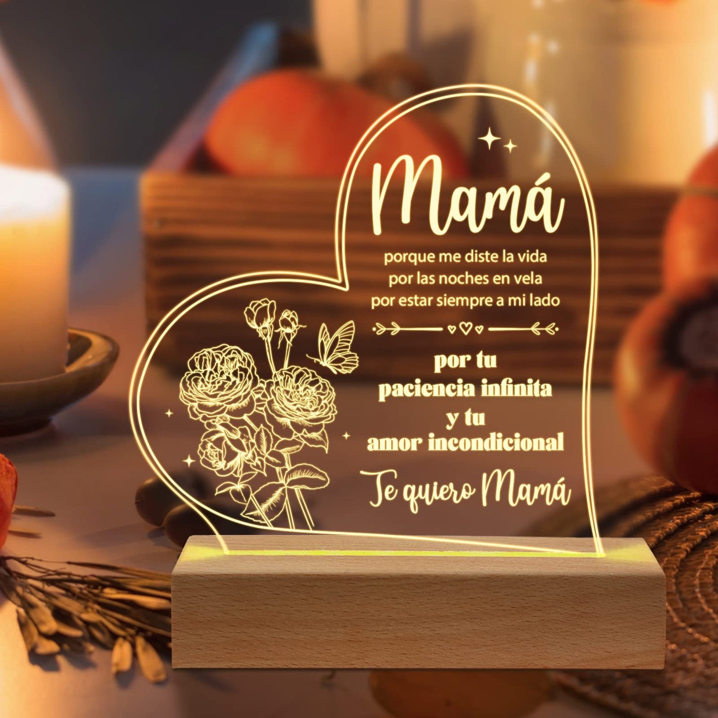Giltglimmer Acrylic Night Light For Mom - Engraved Spanish Gifts, White, Model Qda15Cxx078