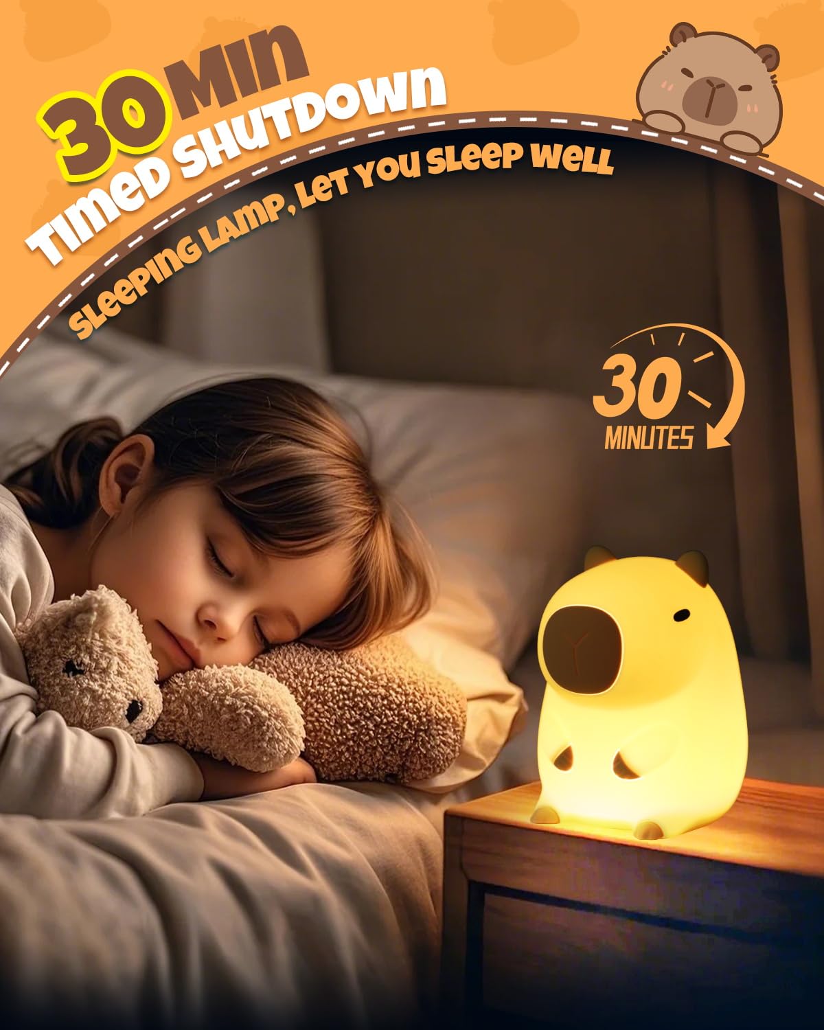 Cute Capybara Night Light  Animal Lamp  Food Grade Silicone  Rechargeable  2 Level Dimmable  Squishy Nursery Nightlight For Desk Decor  Funny Gifts Stuff For Boys Girls Baby  White Elephant Gifts
