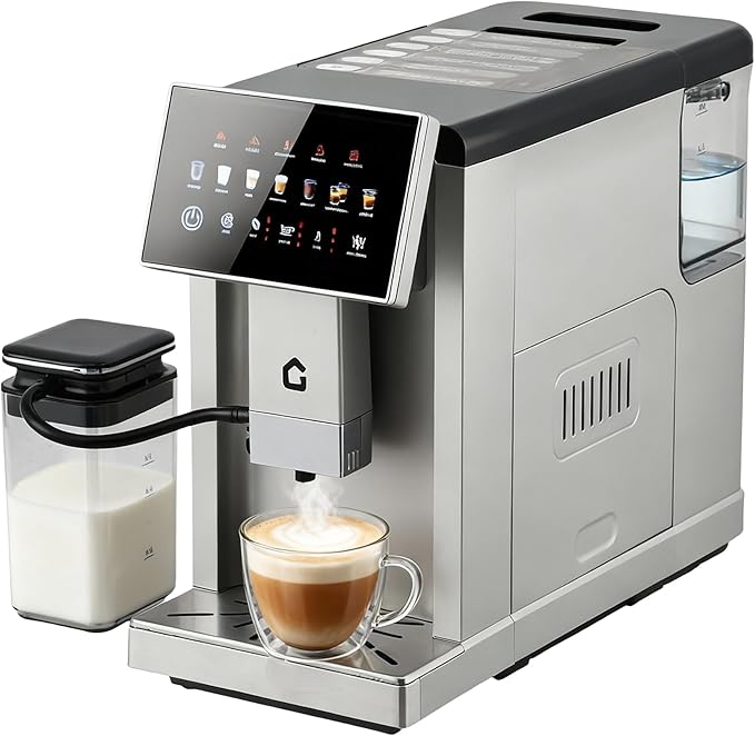 3rd-Gen Espresso Coffee Maker with Milk Frother, Removable Brewer and Grinder, Adjustable Coarseness and Flavor, 3-Level Coffee and Milk Volume Control, Detachable Milk Tank