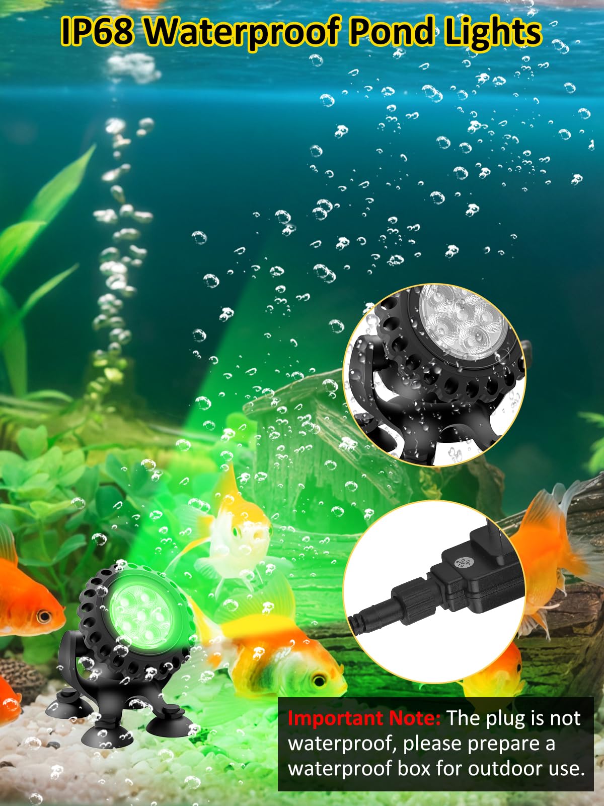 T-SUN Colored Pond Lights, Submersible LED Fountain Light Set of 3, IP68 Waterproof, Multicolor, Model TS-F2220-3H-RGB-US