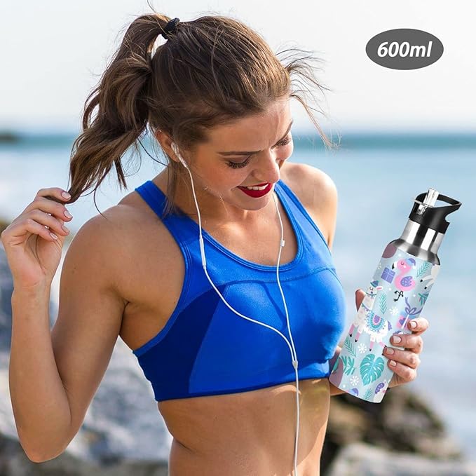senya 34 Oz Water Bottle with Straw Animals Alpaca Llama Sloth Dinosaur Stainless Steel Water Bottle for Traveling Sports Leakproof Insulated Water Bottle