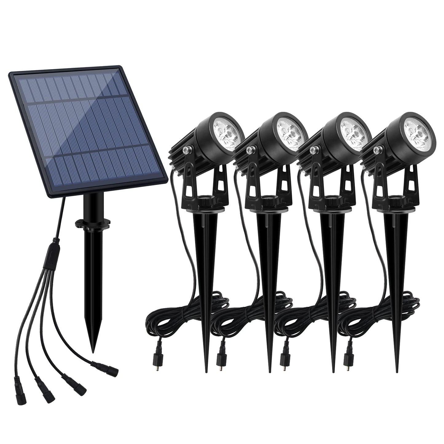 APONUO Solar Spotlights - Low Voltage Outdoor Lighting, IP65 Waterproof, 4-in-1, Cool White, 9.8ft Cable, Aluminum, White