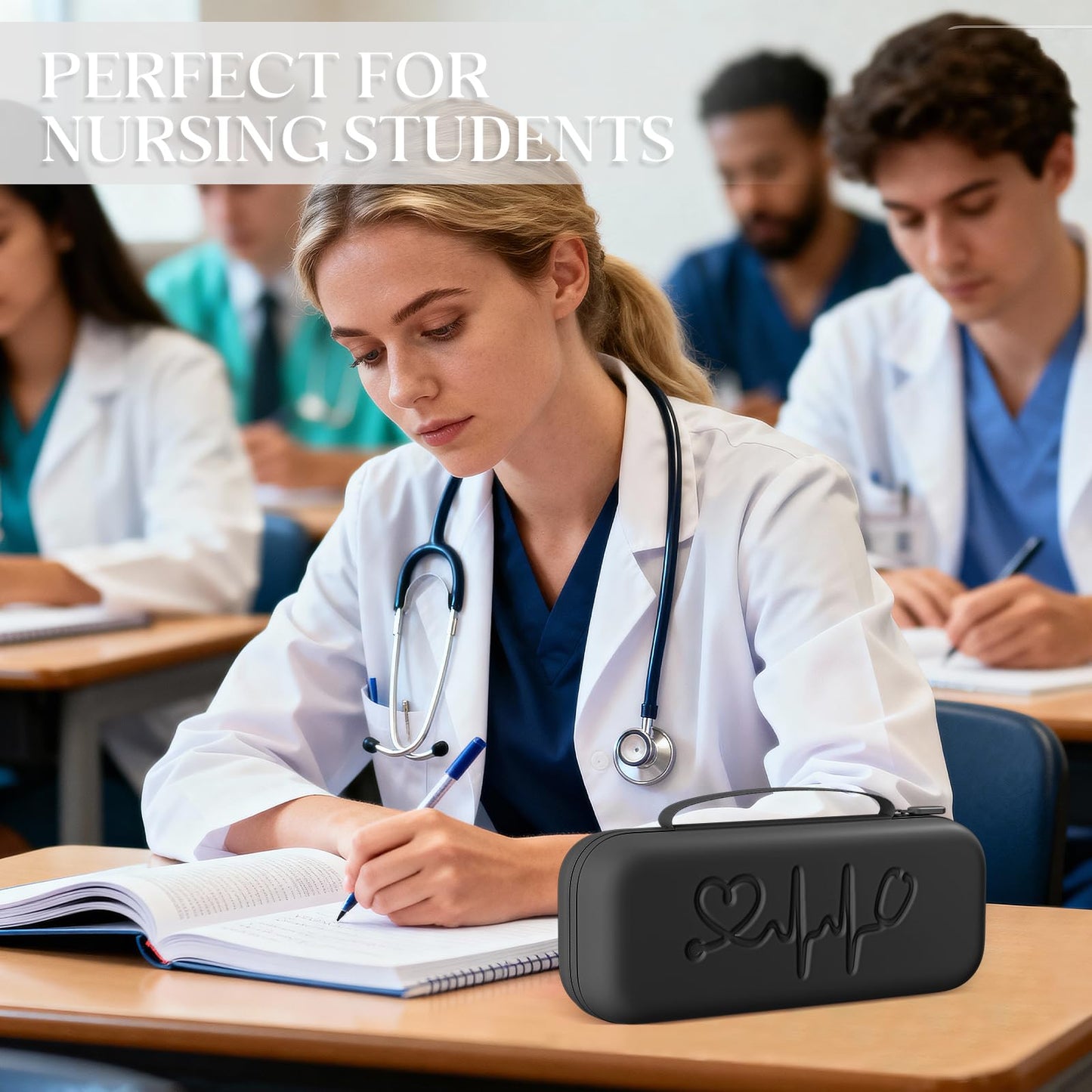 Hard Shell Stethoscope Case for 3M Littmann Classic III, Cardiology IV, MDF, EKO - Nursing School Essentials, Nursing Student Gifts, Nurse Stethoscopes Accessories for Work, Black