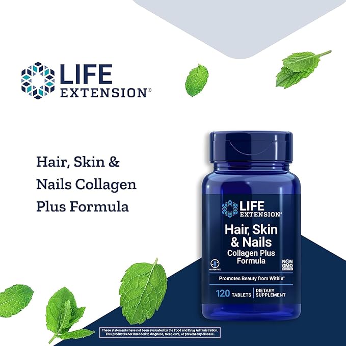 Life Extension Hair, Skin & Nails Collagen Plus Formula with Multivitamin - 120 Count & 60 Tablets