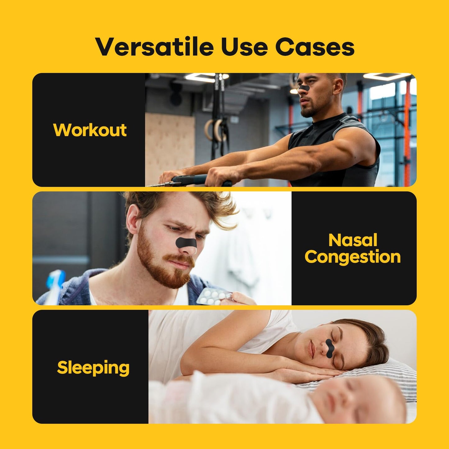 SleepSloth Nasal Strips for Snoring (36 Strips), Nasal Strips for Breathing, Nasal Strips for Sensitive Skin, Congestion Relief Caused by Colds & Allergies, Universal Fit, Extra Strength, Black