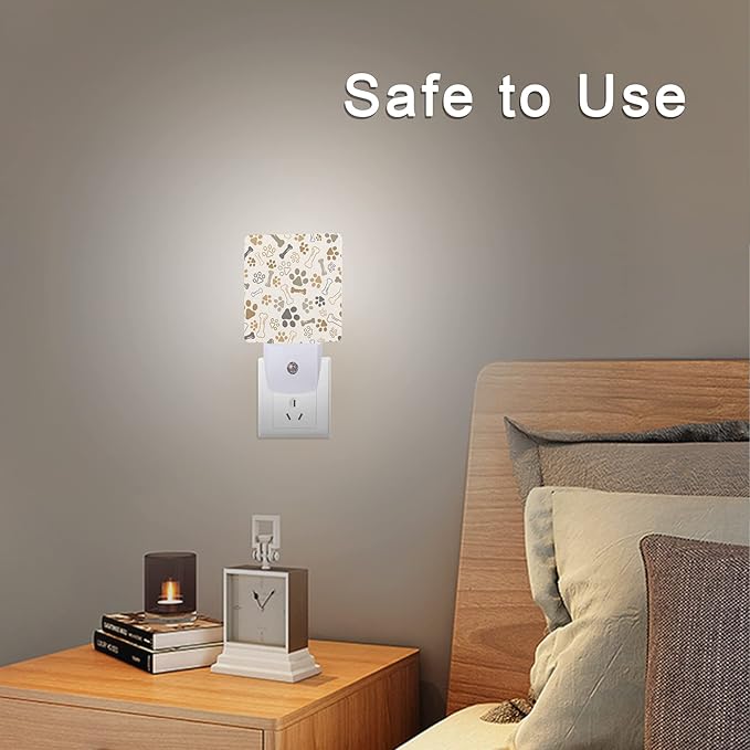 Dog Cat Paw Print Bones Night Light Plug-in LED Nightlights Auto Sensor Night Lamp Dusk-to-Dawn Lamp Home Decor for Nursery Children Girls Boys