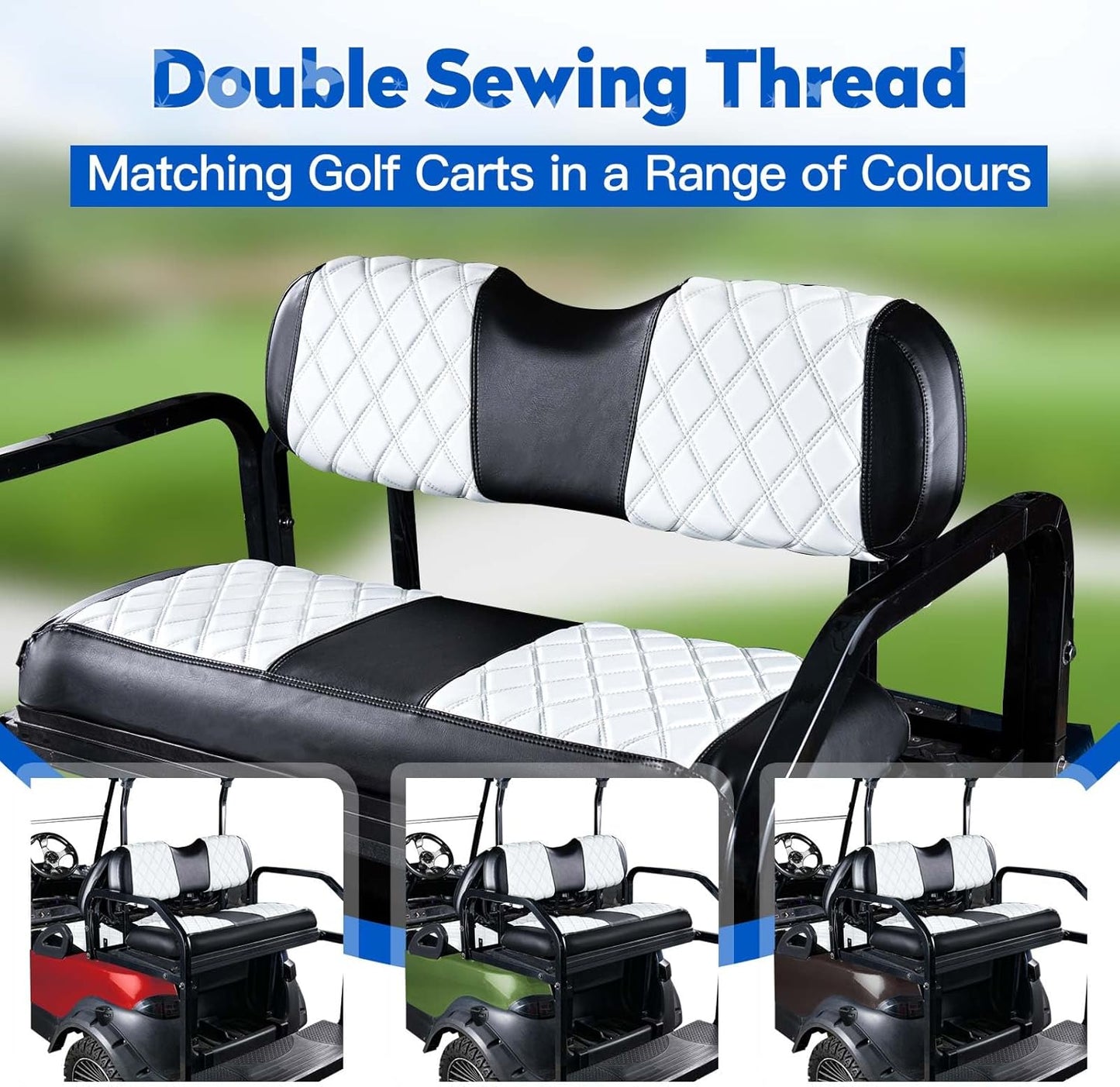 NOKINS Golf Cart Seat Covers Fit Club Car Precedent/DS/EZGO RXV/TXT/Yamaha Drive Aftermarket Standard Rear Seat Cushion, No Stapler, Multiple Colors&Breathable (White&Black)
