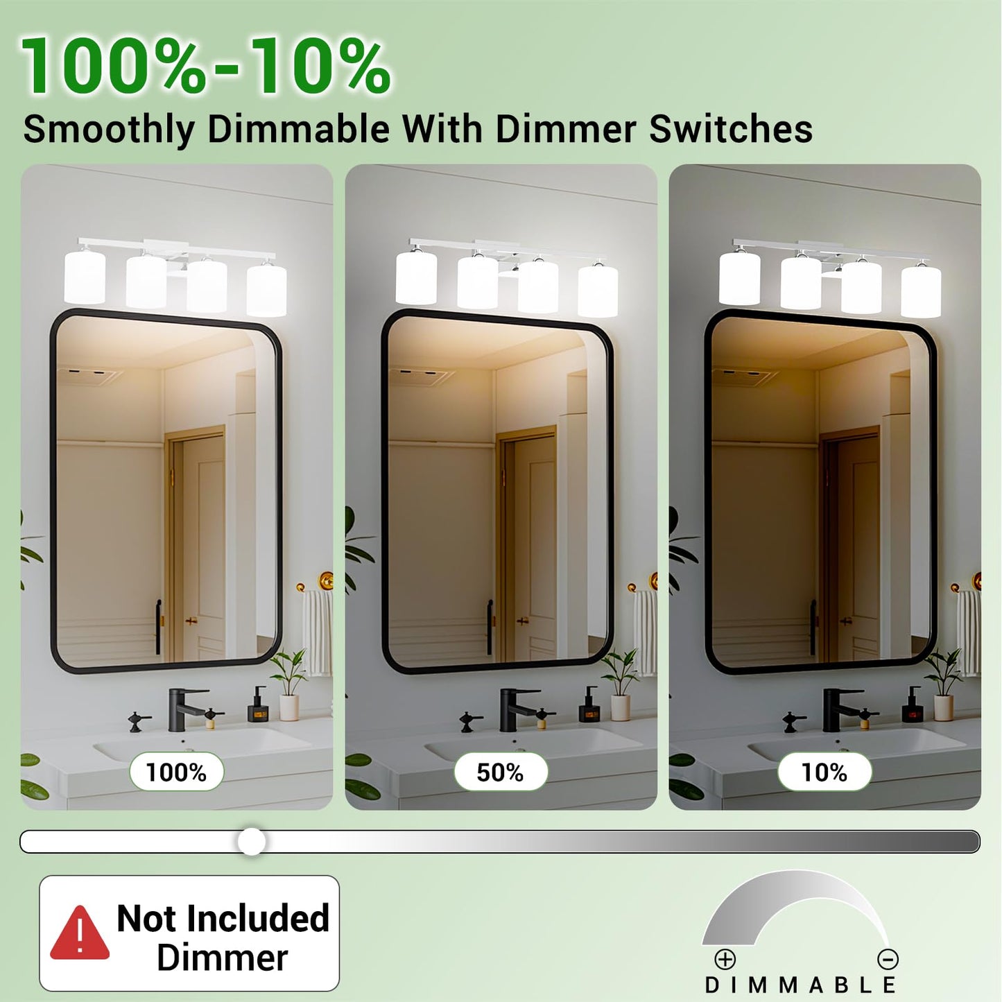 Quntis 4-Light LED Bathroom Vanity Lighting, Chrome & Milky White, Adjustable Colors, 28.3 inch, Model SF20250909B0DHKPDVB2