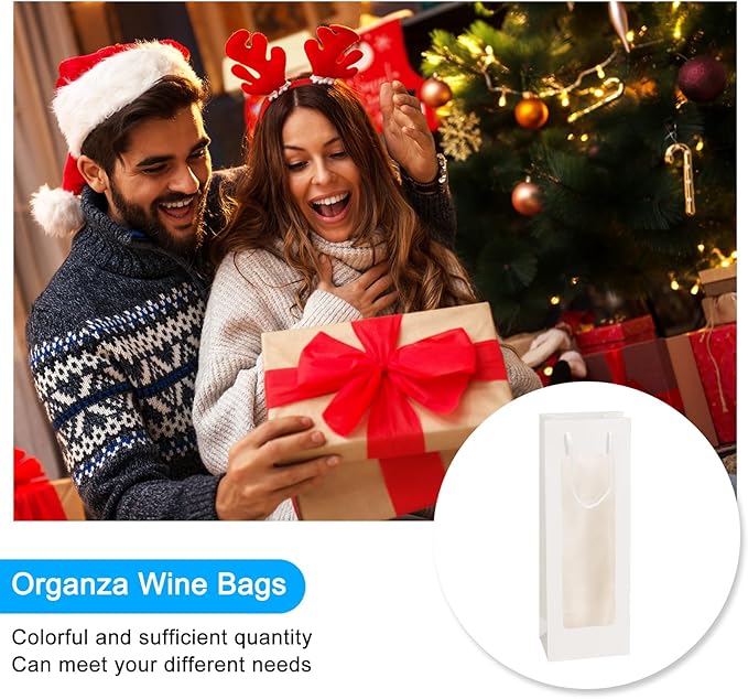 uxcell Wine Bags, 12pcs 4.92"x3.35"x14.2" Wine Gift Bags with Rope Handles, Paper Wine Tote Bag with Clear Window for Wedding Birthday Christmas Party Supplies, White