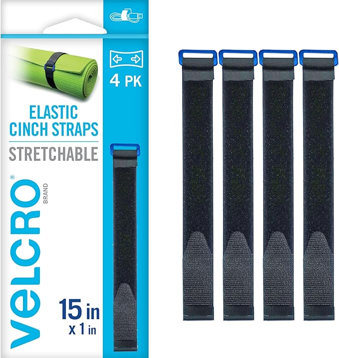 VELCRO Brand VEL-30792-AMS 15 Inch Elastic Straps 4 Pack | Stretchable and Adjustable for Snug Fit | Fasten Lumber, Yoga M...