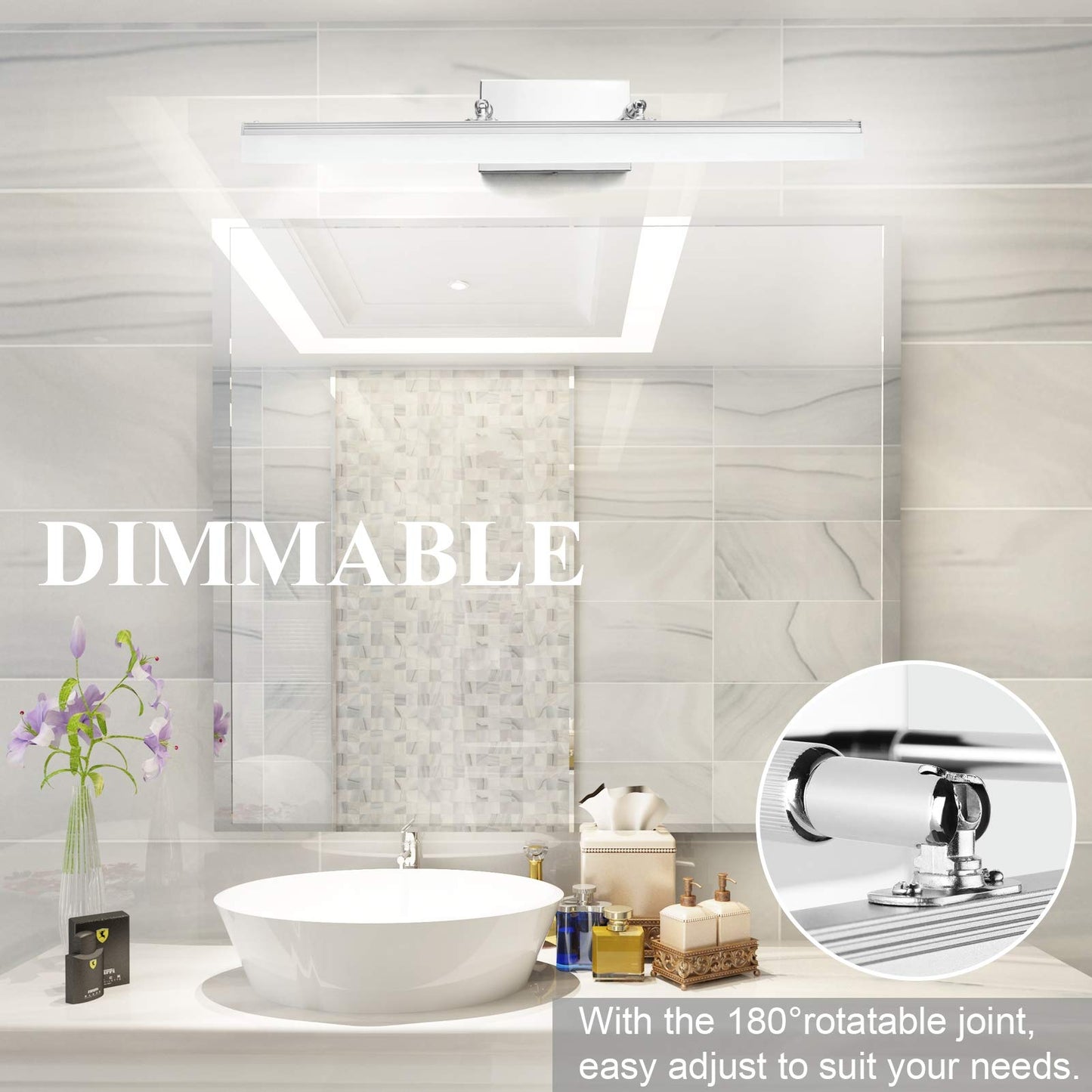 Aipsun 24 Dimmable Led Vanity Light Fixture - Polished Chrome, Stainless Steel Base, Model 6480-14W