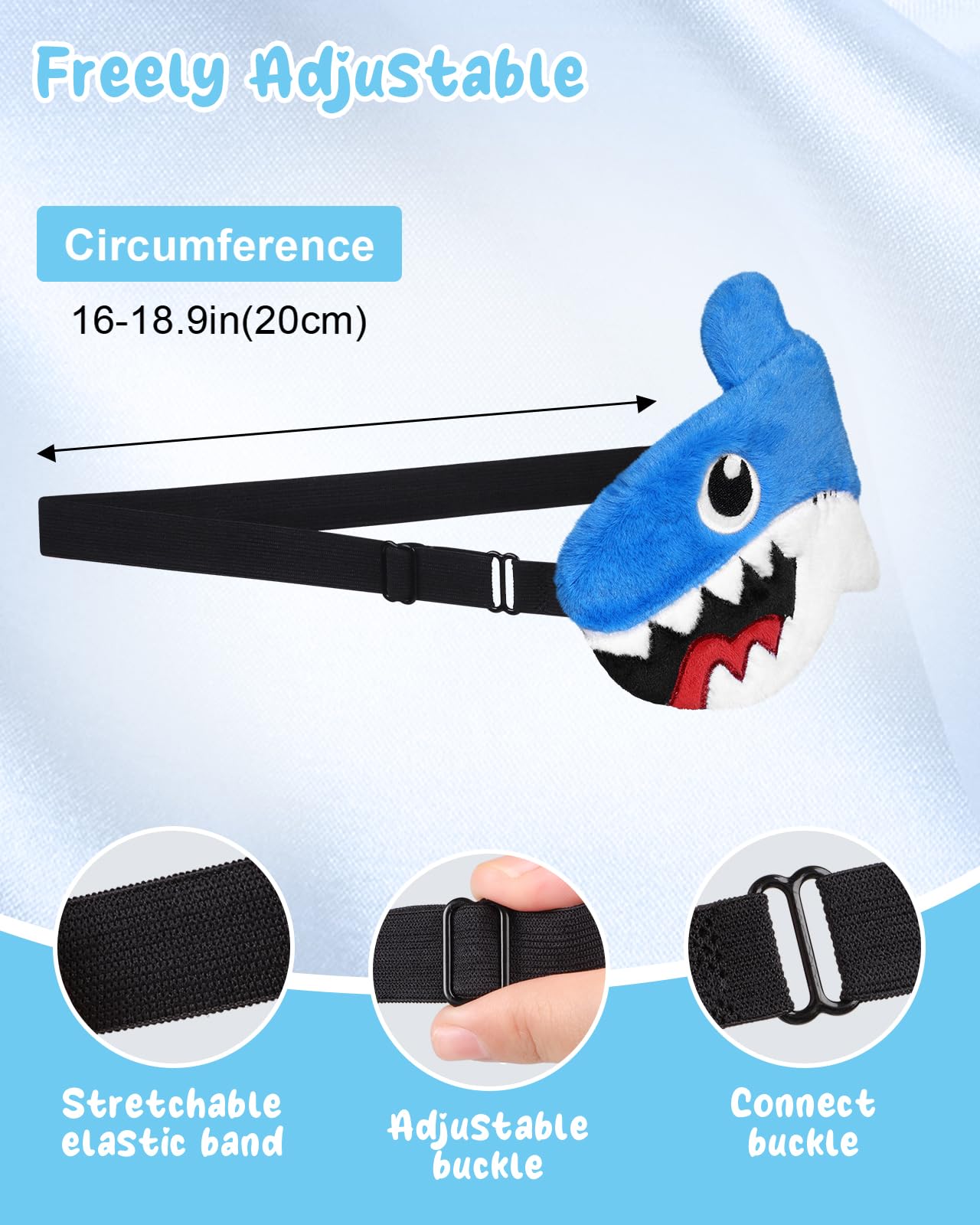 Miss Adola Sleep Mask for Kids - Valentines Gift for Kids Cute Plush Fuffy Sleeping Eye Cover Kawaii Soft Eyeshade Animal Eye Blindfold for Girls Boys Teens with Adjustable Strap, Shark