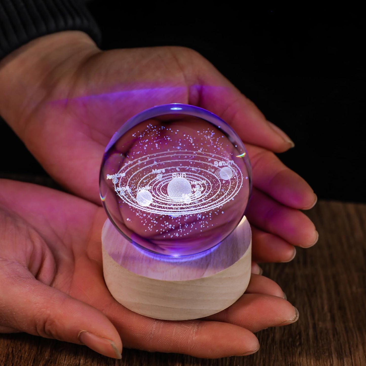 Qianruna 3D Solar System 60Mm Crystal Ball Astronomy Universe Gifts 3D Solar System  ts Model Science Space Themed Physics Gifts Night Light Lamp For Kids Men Him Science Teacher
