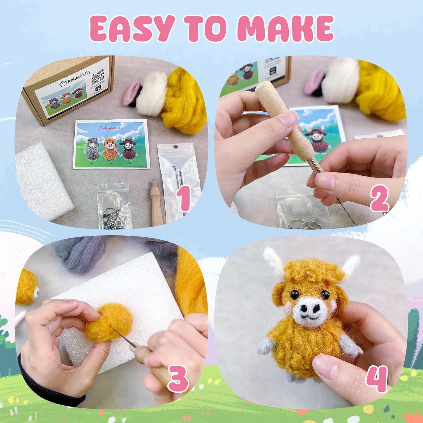 Needle Felting Kit, 3 Pcs Dog Wool Needle Felting Kit for Beginners & Adult, Animal Doll Making Set with Video Instruction, Craft Party Supplies, Tools & Foam Pad, DIY Home Decor, Birthday Gift
