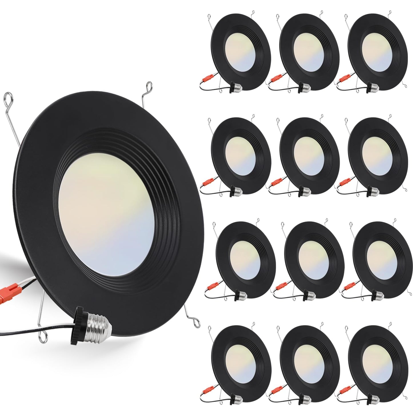 12 Pack 5/6 Inch 5Cct Black Led Recessed Lighting Retrofit  2700K/3000K/4000K/5000K/6500K Selectable  Dimmable Can Lights With Baffle Trim  12W=150W  High Brightness 1000Lm  Wet Rated  Etl Certified