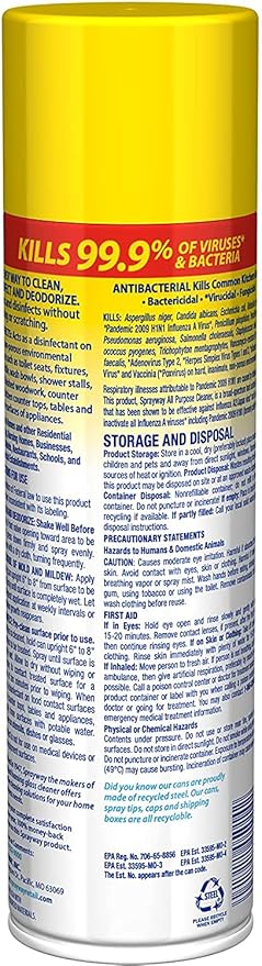 Sprayway Foaming Action All Purpose Cleaner and Disinfectant, Lemon Scent, 19 oz, (SW5014R)
