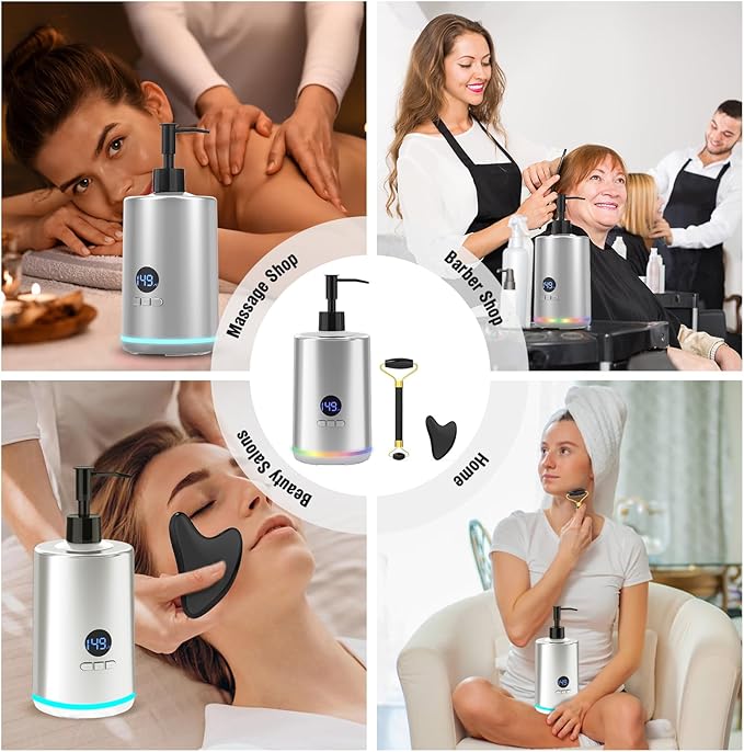 Massage Oil Lotion Warmer, Massage Oil Heater for SPA Massage Therapy and Personal Use, Portable Body Oil Warmer Dispenser with Two Massage Bottles, Adjustable Temperature(86-149°F), Silver