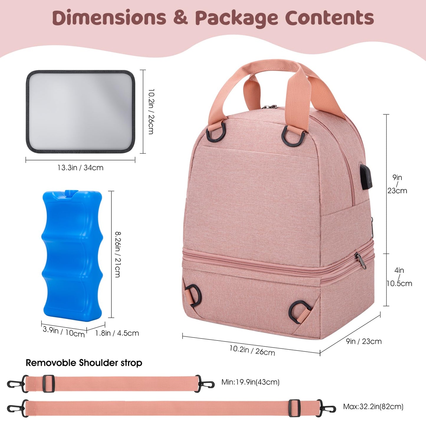OCKLILY Pump Bag, Breast Pump Carrying Bags with Ice Pack & Waterproof Mat, Breast Pump Bag Compatible with Spectra S1 S2, Pumping Bags Milk Bottle Cooler for Work Travel Camping, Pink
