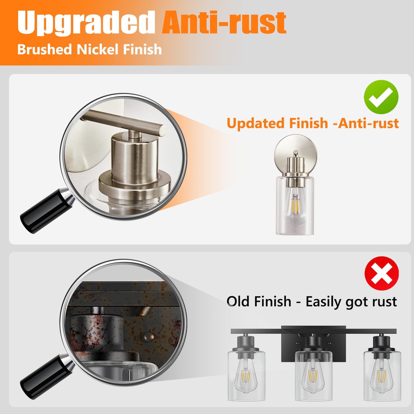 DINGLILIGHTING DLLT 4-Light Bathroom Light Fixtures - Brushed Nickel Metal Vanity Lights with Clear Glass Shade