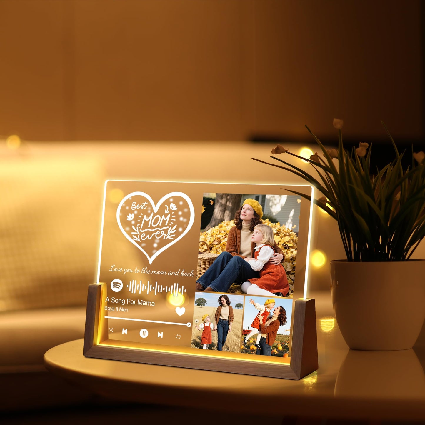 Personalized Mothers Day Birthday Gifts For Mom Grandma Wife  Custom Best Mom Christmas Gifts From Daughter Son Husband  Customized Acrylic Spotify Plaque With Photo Name Light Up Picture Frame