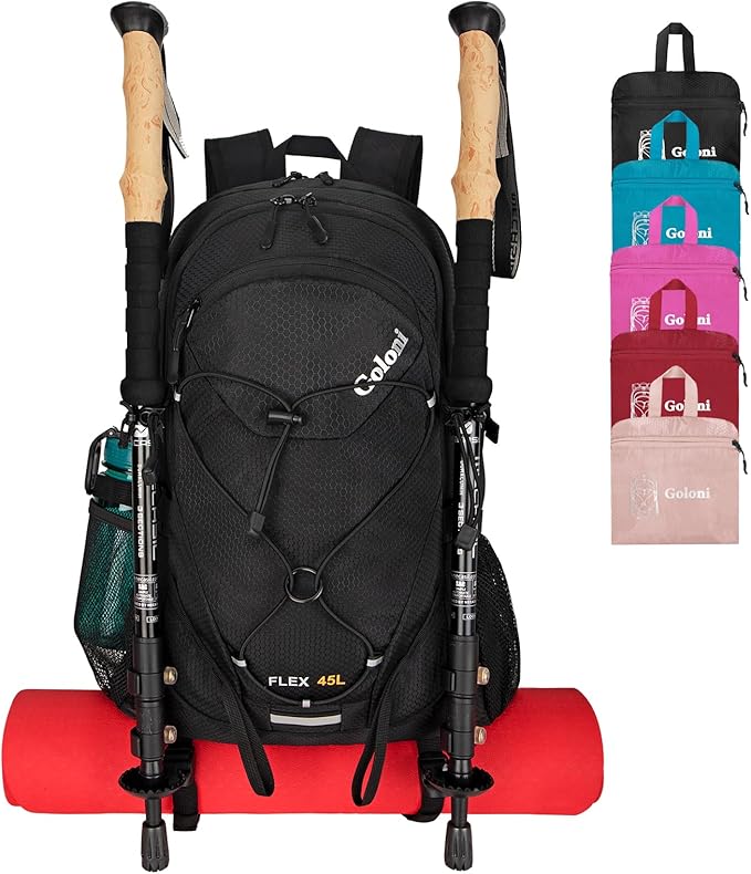 45L Hiking Backpack with Rain Cover, Lightweight Foldable Camping Backpack for Trekking, Water-Resistant Daypack with Hiki...