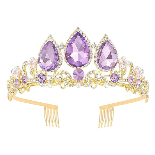 Semato Purple Princess Crown Halloween Cosplay Tiara Purple Crystal Crown for Party and Birthday Gifts
