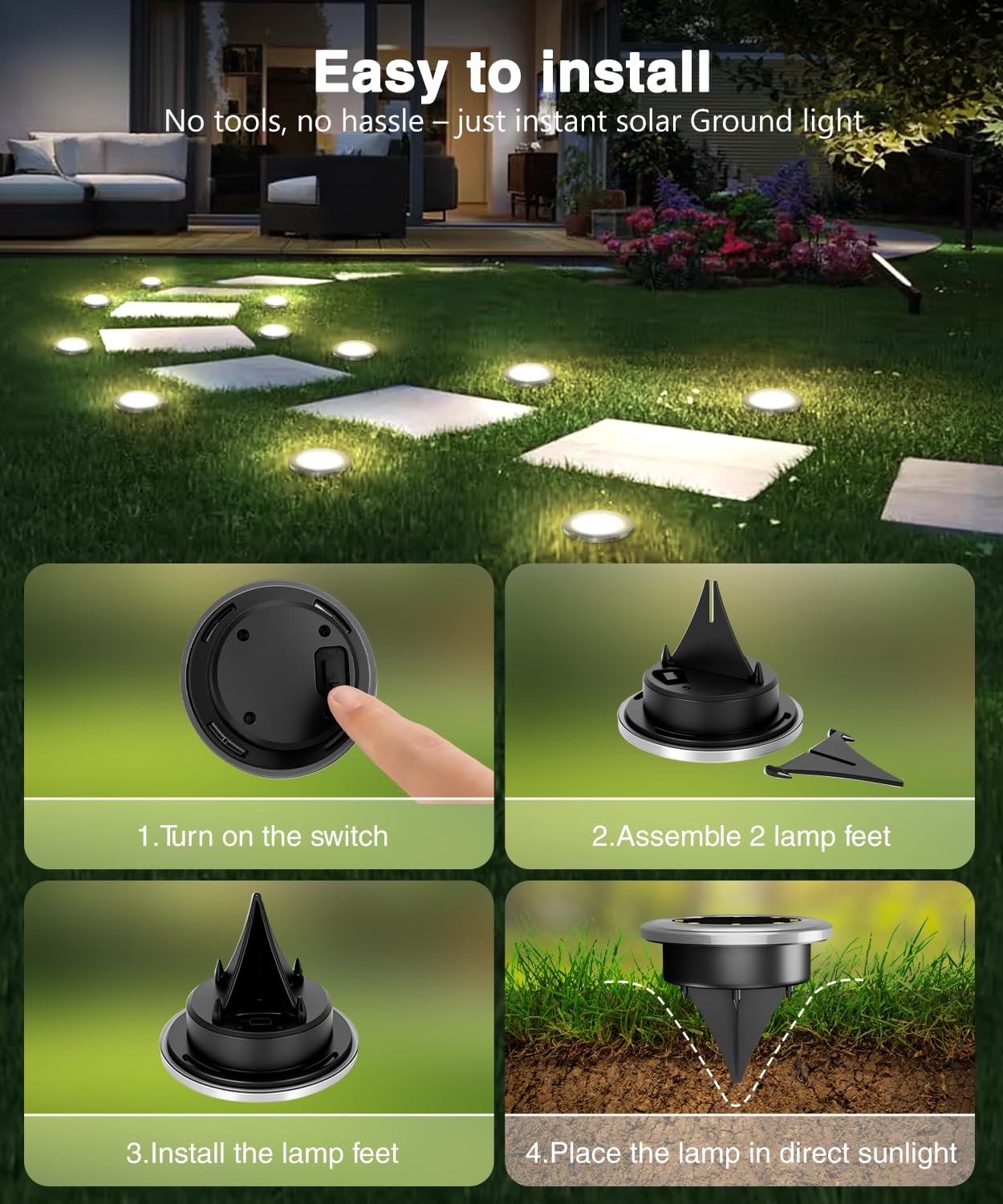 Szpower Mini Solar Ground Lights 12 Pack  Solar Lights Outdoor Waterproof  Solar Garden Lights Outdoor Landscape Lighting For Pathway Walkway Patio Yard Driveway  Warm White