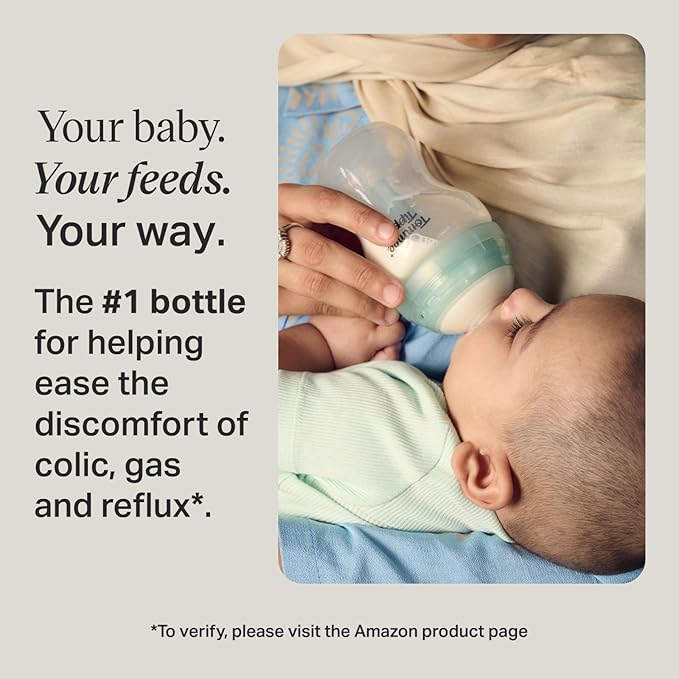 Tommee Tippee Advanced Anti-Colic 9 oz BPA Free Baby Bottles, Newborn 0+ Months, Slow Flow Breast-Like Nipple, Unique Design Keeps Air Away from Milk and Baby, Clear, Pack of 2