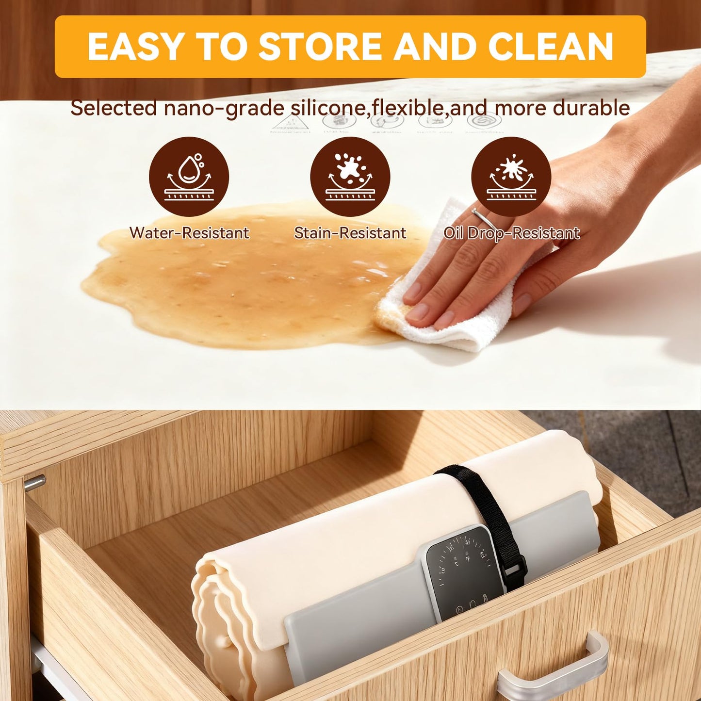 Food Warming Mat - Fast Heating Silicone Electric Warming Tray, Adjustable Silicone Heating Pad with 3 Temperature Settings 4 Timer Function Portable Roll Up Hot Plate