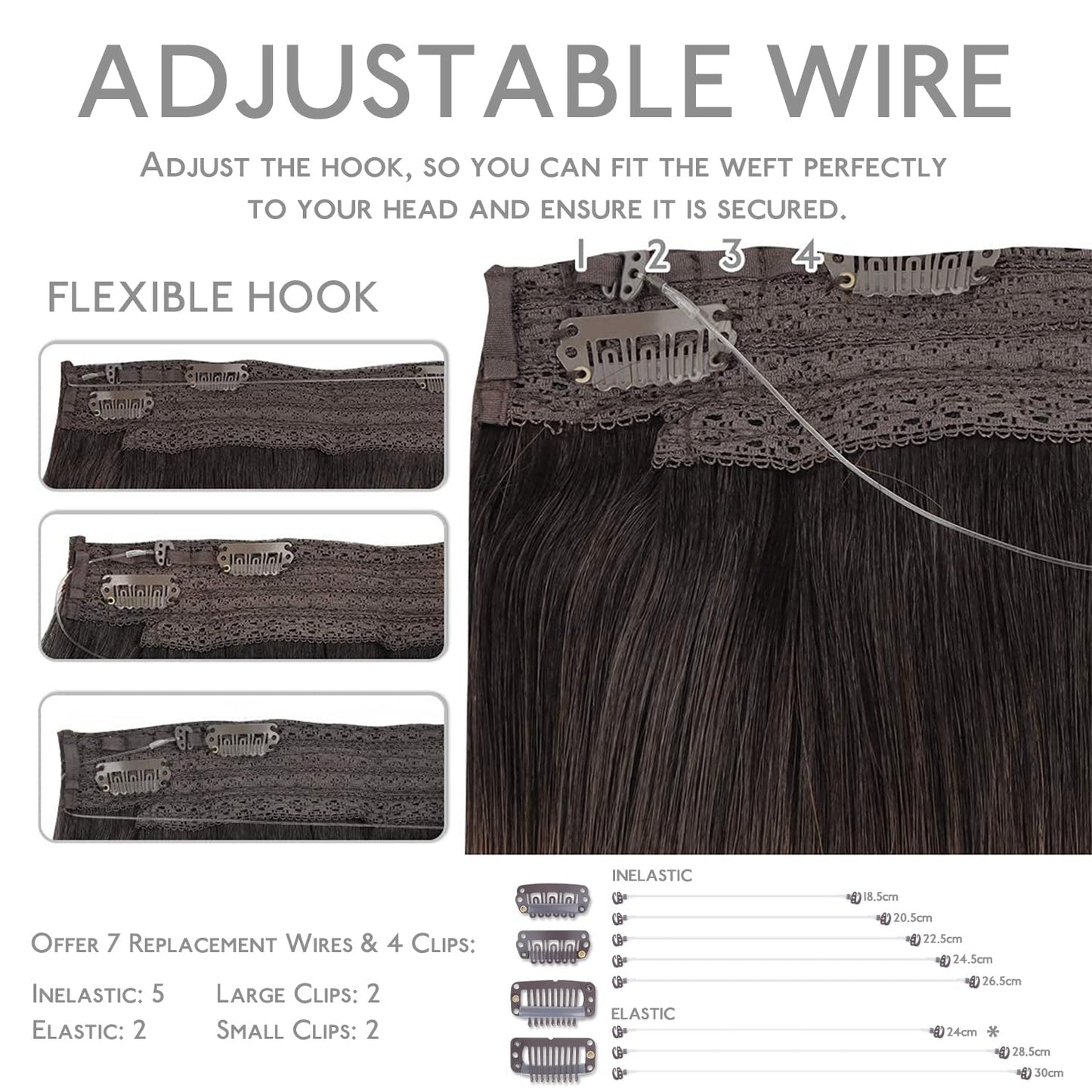 WENNALIFE Wire Hair Extensions (Increase 50% Lifespan) Real Human Hair 22 inch 120g Natural Black Remy Hair Extensions Invisible