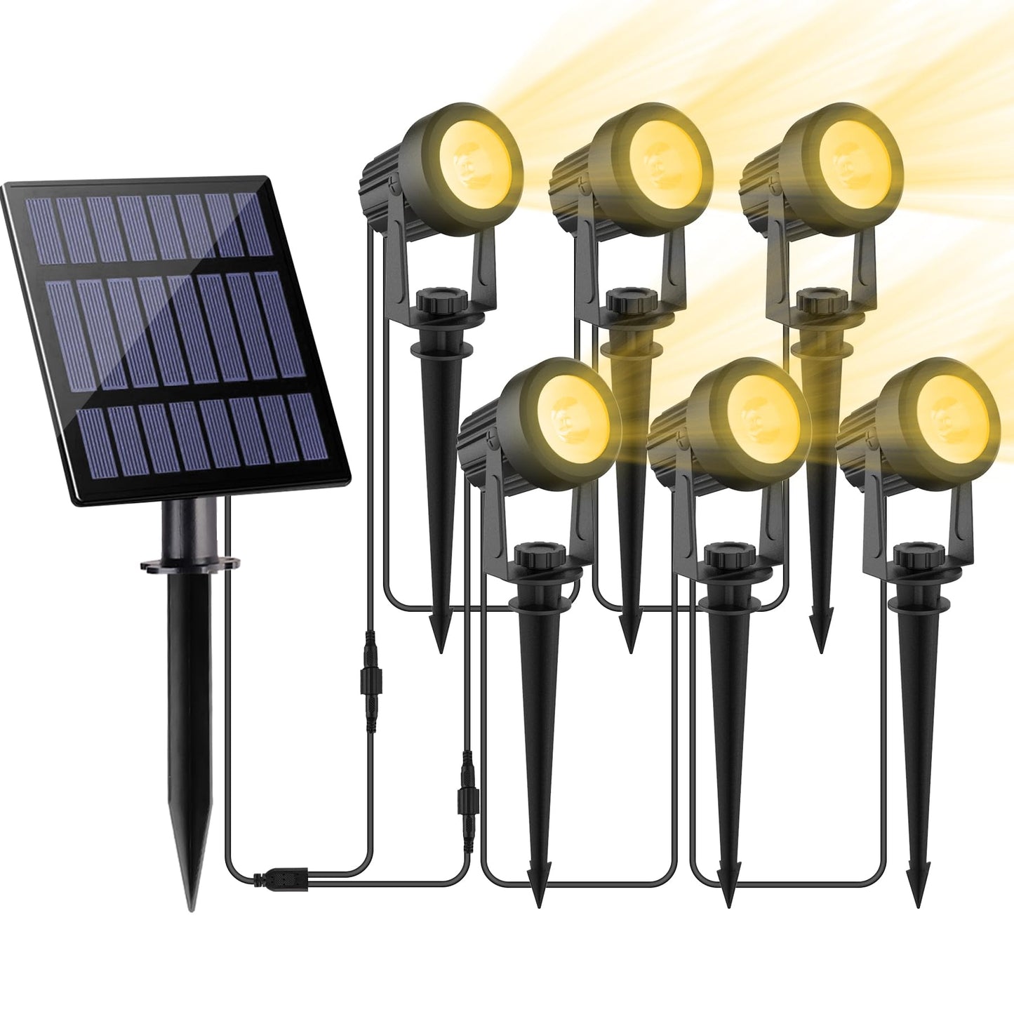 CREPOW Solar Spot Lights Outdoor, IP65 Waterproof, 6-in-1, Warm White, Model TS-S4205, Dusk to Dawn for Garden, Yard, Driveway
