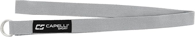 Capelli Sport Yoga Strap Stretch, Fitness and Exercise Elastic Stretching Strap with Steel D-Rings, Grey, 6.5 ft