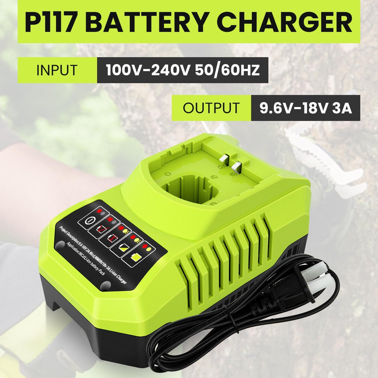P117 Rapid Charger Replacement For Ryobi 18Volt Charger Compatible With Ryobi 9.6V-18V Battery P102 P108 P189 P197 P103 P105 P10