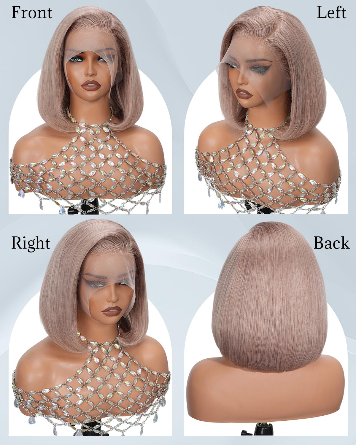Geomone Ash Blonde Bob Wig Human Hair 180 Density 13x4 Transparent Lace Frontal Wigs Pre Plucked Colored Wigs Human Hair 8 Inch