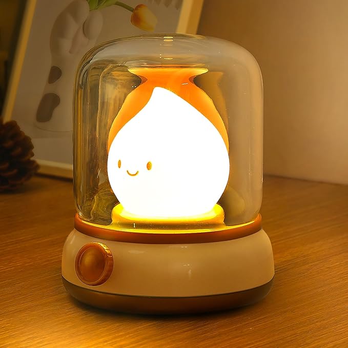 Ghost Campfire Night Light, Small Cute Desk Lamp, Dimmable Cordless Bedside Table Lamp, 2 Modes Rechargebale Battery Oprated Warm Night Light for Bedroom/Kids/Baby Nursery, Vintage Ambient Lighting
