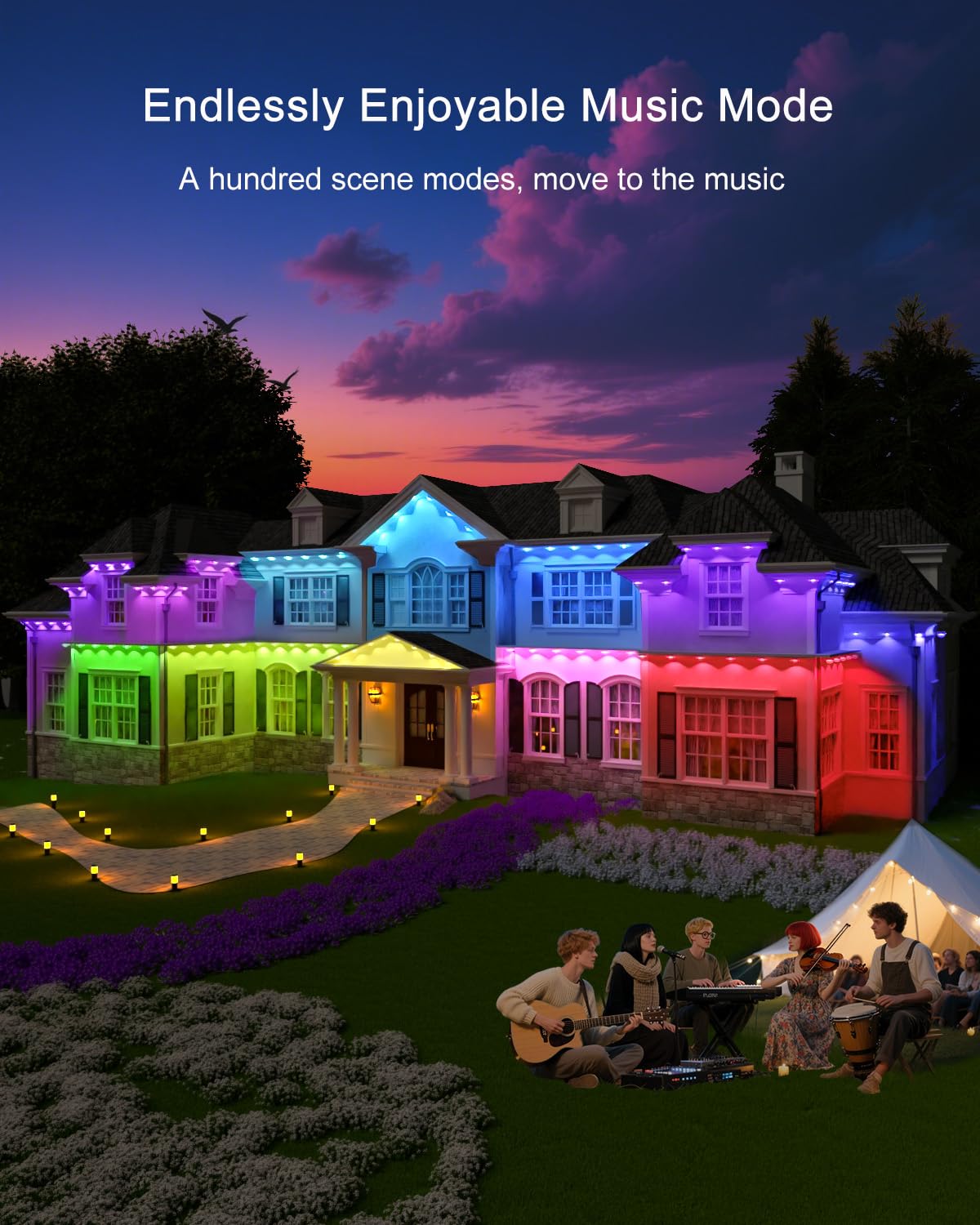 Permanent Outdoor Lights - 100Ft Smart Ai Rgb+Ic Led With 72 Lights  Ip67 Waterproof  75+ Scene Modes  Alexa/Google/Remote Control Enabled  Diy Music Sync For Christmas  Holiday & Home Decor  White