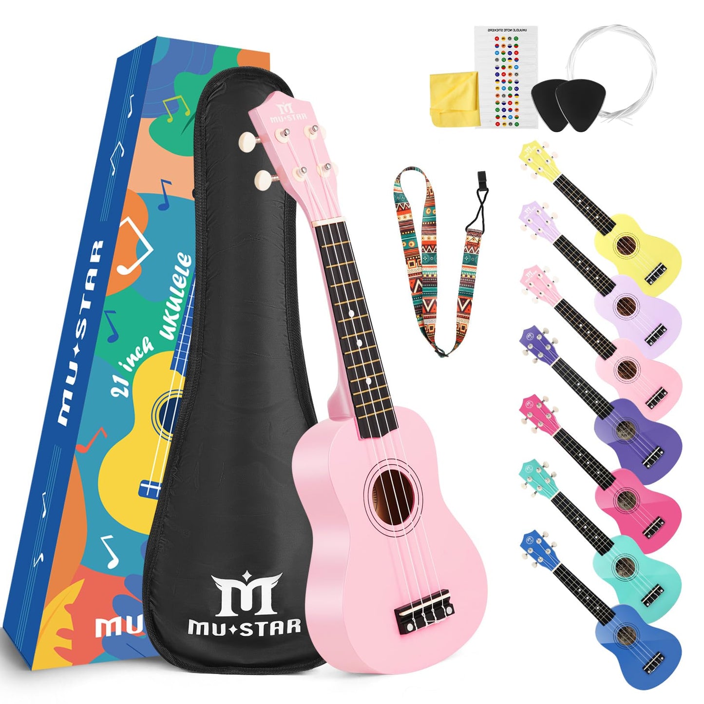 MUSTAR Soprano Ukulele, 21 Inch Ukulele for Beginners - Small Guitar Ukulele for Kids, Beginner Ukuleles Kit With Gig Bag, Strap