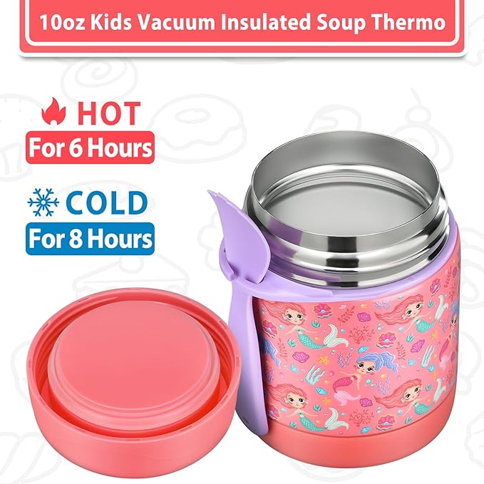 Mermaid 10oz Kids Lunch Jar - Insulated, Leak Proof, Wide Mouth, Hot Food, Spoon Included