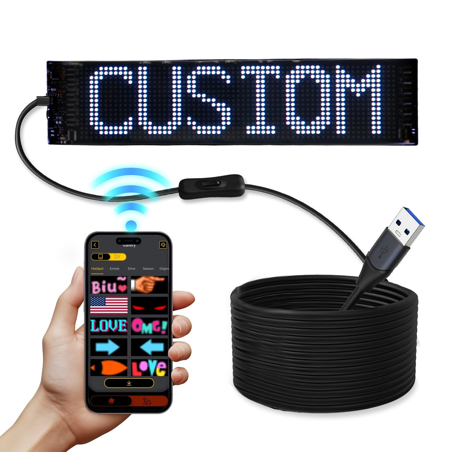 Devil Eyes LED Car Windshield Sign, Programmable Bluetooth APP Control, Custom Text Pattern Animation Flexible LED Matrix Panel USB Powered, High-Brightness Durable for Car Motorcycle SUV Truck Windshield Decor Car Enthusiasts (15''x4'')