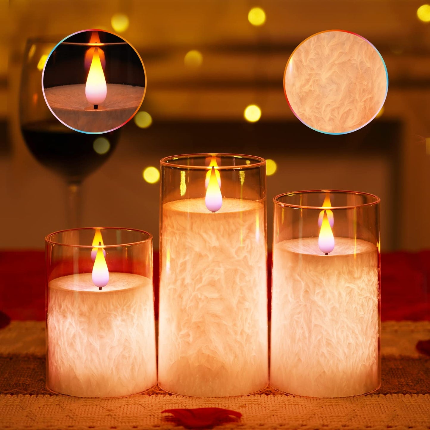 Homemory Color Changing Flameless Candles, Battery Operated LED Pillar Candles, Fake Electric Candles with Remote Control and Timers, Set of 3