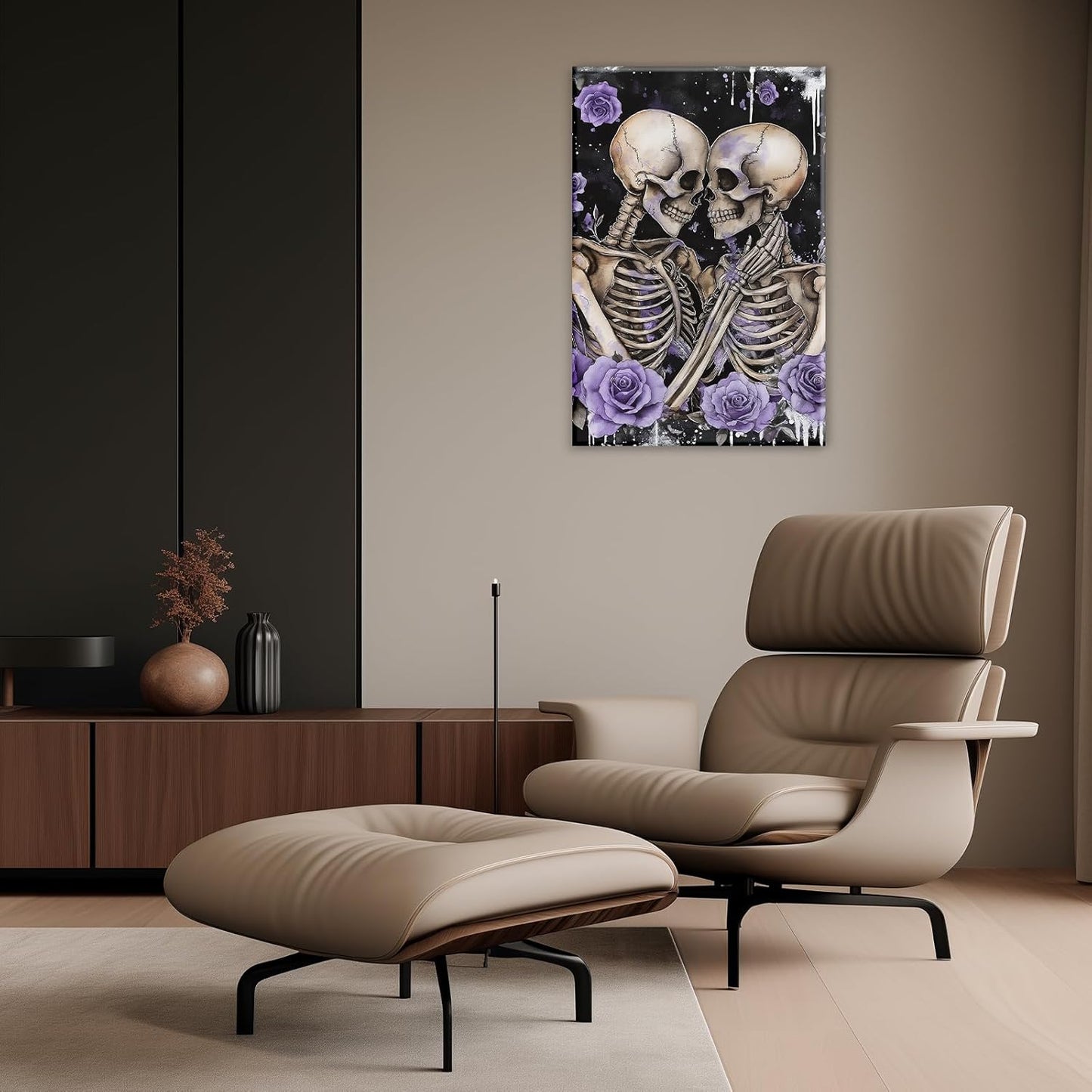 Skull Canvas Wall Art Couple Skeleton Holding Each Other Picture Art Poster Abstract Lover Painting Modern Artwork Horrible Halloween Decor(Artwork-2,28"x42")
