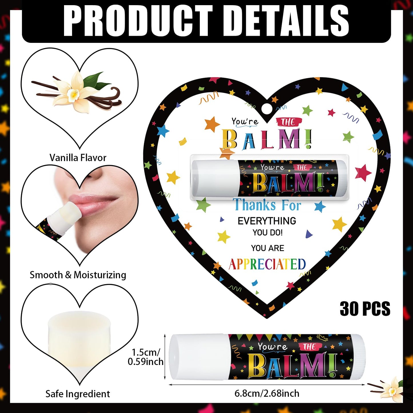 Sacubee 30 Pack Christmas Employee Appreciation Gifts Bulk Lip Balms Teacher Staff Team Thank You Gifts You're the Balm Thanksgi