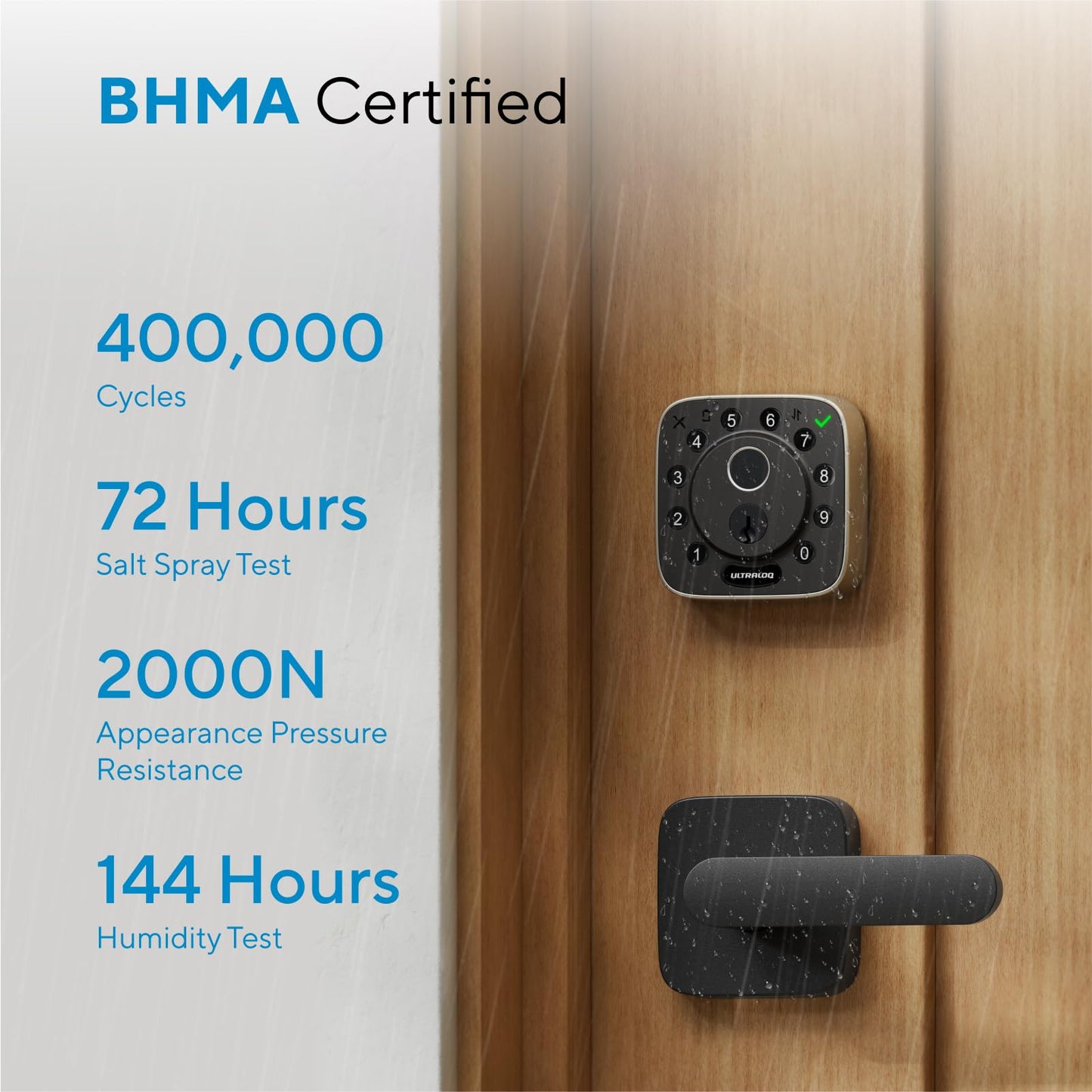 ULTRALOQ Bolt Fingerprint Smart Lock with Handle, Work with Apple Home, Built-in WiFi Front Door Lock Set, Biometric Deadbolt with Door Sensor, Remote Control, Auto Unlock, BHMA Certified