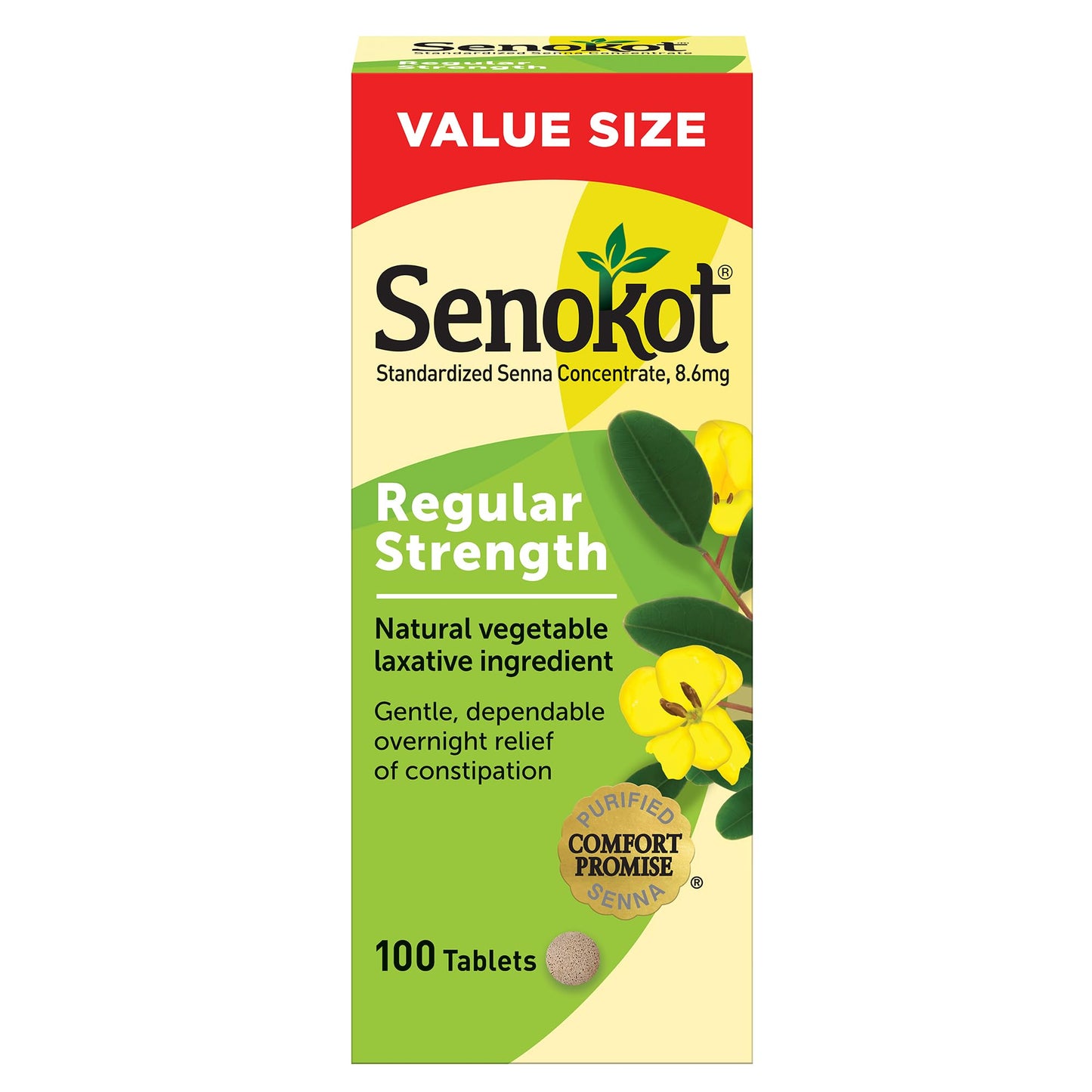 Senokot Regular Strength Senna Laxative Tablets Constipation Relief for Adults, 100 count